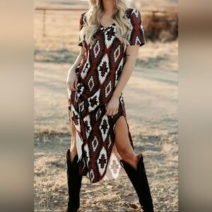 NWT Red Aztec red midi side slit dress